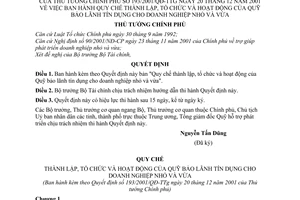 Quyết định 193/2001/QĐ-TTg Quy chế thành lập, tổ chức hoạt động  Quỹ bảo lãnh tín dụng cho doanh nghiệp nhỏ  vừa