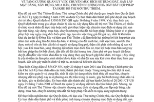 Chỉ thị 34/2001/CT-UB quản lý chuyển mục đích sử dụng đất san lấp mặt bằng xây dựng mua bán chuyển nhượng nhà đất bất hợp pháp khu đô thị Thủ Thiêm