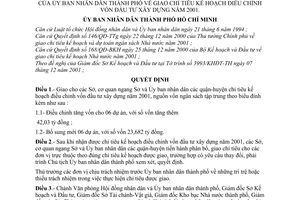 Quyết định 126/2001/QĐ-UB giao chỉ tiêu kế hoạch điều chỉnh vốn đầu tư xây dựng năm 2001