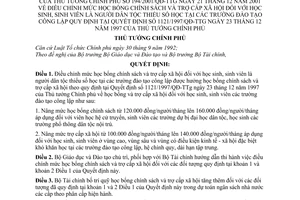 Quyết định 194/2001/QĐ-TTg điều chỉnh mức học bổng chính sách trợ cấp XH học sinh viên dân tộc thiểu số trường đào tạo công lập QĐ 1121/1997/QĐ-TTg