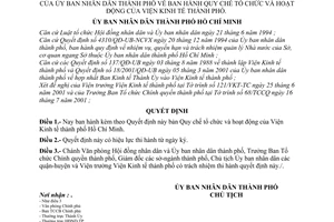 Quyết định 128/2001/QĐ-UB Quy chế tổ chức hoạt động  Viện kinh tế thành phố Hồ Chí Minh