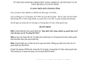 Quyết định 3161/2001/QĐ-UB-TC chức năng nhiệm vụ quyền hạn tổ chức bộ máy Sở Tư pháp Hà Tĩnh