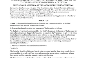 Resolution no. 51/2001/NQ-QH10 of December 25, 2001 on amendments and supplements to a number of articles of the 1992 constitution of the socialist republic of Vietnam