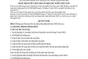Nghị quyết 52/2001/QH10 Chương trình xây dựng Luật, Pháp lệnh năm 2002