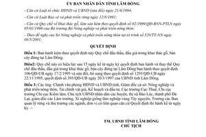 Quyết định 139/2001/QĐ-UB đấu thầu đấu giá khai thác gỗ bán cây đứng Lâm Đồng