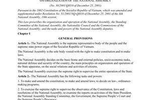 Law No. 30/2001/QH10 dated December 25 2001 on organization of the National Assembly