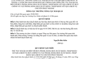 Quyết định 1550/2001/QĐ-TCHQ  thủ tục hải quan đối với bưu phẩm, hàng hoá xuất nhập khẩu gửi qua bưu chính chuyển phát nhanh