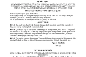 Quyết định 1549/2001/QĐ-TCHQ quản lý hải quan đối với hàng hoá bán tại cửa hàng kinh doanh hàng miễn thuế