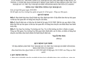 Quyết định 1495/2001/QĐ-TCHQ  địa điểm làm thủ tục hải quan hàng hoá chuyển cửa khẩu