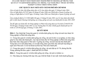 Quyết định 129/2001/QĐ-UBND thành lập Trung tâm quản lý và kiểm định giống cây trồng vật nuôi thuộc Sở Nông nghiệp và Phát triển nông thôn