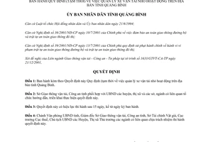 Quyết định 44/2001/QĐ-UB quy định tạm thời quản lý xe vận tải nhỏ Quảng Bình