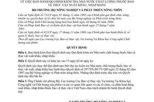 Quyết định 24/2001/QĐ-BNN Qui định kiểm tra Nhà nước chất lượng thuốc bảo vệ thực vật xuất nhập khẩu