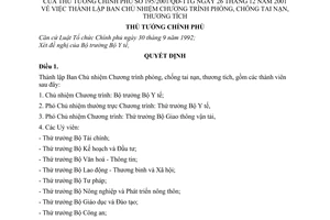 Quyết định 195/2001/QĐ-TTg thành lập Ban Chủ nhiệm Chương trình phòng, chống tai nạn, thương tích