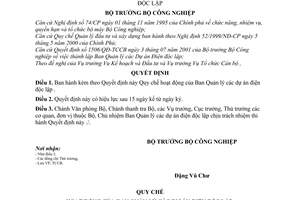 Quyết định 64/2001/QĐ-BCN Quy chế hoạt động Ban Quản lý  dự án điện độc lập