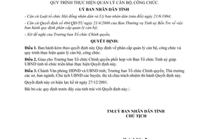 Quyết định 5938/2001/QĐ-UB phân cấp quản lý quy trình thực hiện quản lý cán bộ công chức Bến Tre