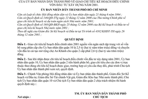 Quyết định 132/2001/QĐ-UB giao chỉ tiêu kế hoạch điều chỉnh vốn đầu tư xây dựng năm 2001