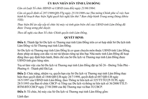 Quyết định 142/2001/QĐ-UB thành lập Sở Du lịch Thương mại Lâm Đồng