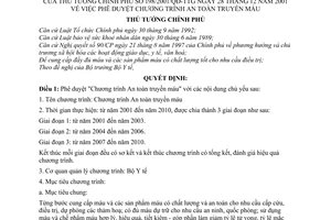 Quyết định 198/2001/QĐ-TTg phê duyệt chương trình an toàn truyền máu