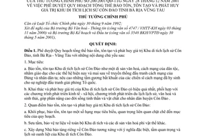 Quyết định 200/2001/QĐ-TTg phê duyệt Quy hoạch tổng thể bảo tồn, tôn tạo phát huy giá trị Khu di tích lịch sử Côn Đảo tỉnh Bà Rịa - Vũng Tàu