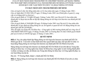 Quyết định 133/2001/QĐ-UB cho phép lập Mạng thông tin tích hợp trên Internet của TP Hồ Chí Minh (Cityweb) quy chế tạm thời tổ chức hoạt động