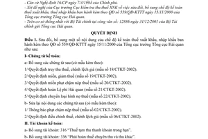 Quyết định 1632/QĐ-KTTT sửa đổi nội dung chế độ kế toán thuế xuất khẩu