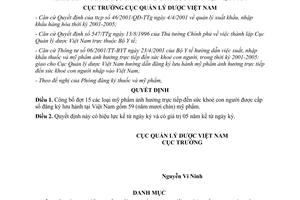 Quyết định 91/2001/QĐ-QLD danh mục mỹ phẩm ảnh hưởng đến sức khoẻ