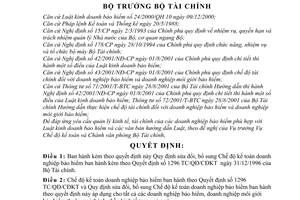 Quyết định 150/2001/QĐ-BTC bổ sung chế độ kế toán doanh nghiệp bảo hiểm Quyết định 1296-TC/QĐ/CĐKT