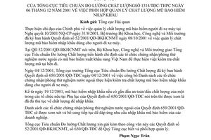 Công văn 1314/TĐC-THPC phối hợp quản lý chất lượng mũ bảo hiểm nhập khẩu