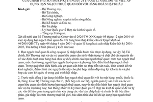 Công văn 1160/CP-KTTH áp dụng hạn ngạch thuế quan hàng hoá nhập khẩu