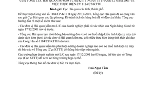 Công văn 6008/TCHQ-KTTT thực hiện Công văn 1184/CP-KTTH