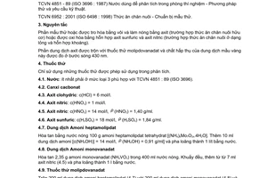 Tiêu chuẩn Việt Nam TCVN 1525:2001 về Thức ăn chăn nuôi – Xác định hàm lượng phospho – Phương pháp quang phổ do Bộ Khoa học Công nghệ và Môi trường ban hành