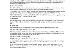 Tiêu chuẩn Việt Nam TCVN 6936-2:2001 (ISO 10362-2:1994) về Thuốc lá điếu - Xác định hàm lượng nước trong phần ngưng tụ khói thuốc - Phần 2: Phương pháp Karl - Fischer do Bộ Khoa học Công nghệ và Môi trường ban hành