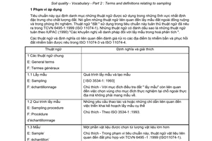 Tiêu chuẩn Việt Nam TCVN 6495-2:2001 (ISO 11074-2 : 1998) về chất lượng đất - từ vựng - phần 2: các thuật ngữ và định nghĩa liên quan đến lấy mẫu do Bộ Khoa học Công nghệ và Môi trường ban hành