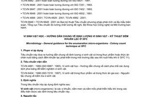 Tiêu chuẩn Việt Nam TCVN 4884:2001 (ISO 4883 : 1991) về Vi sinh vật học - Hướng dẫn chung về định lượng vi sinh vật - Kỹ thuật đếm khuẩn lạc ở 30oC do Bộ Khoa học Công nghệ và Môi trường ban hành