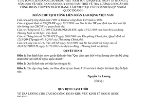 Quyết định 1724/QĐ-TLĐ trả lương cán bộ Công đoàn chuyên trách đang làm việc tại doanh nghiệp ngoài quốc doanh