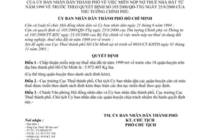Quyết định 118/2001/QĐ-UB miễn nộp nợ thuế nhà đất từ năm 1999 về trước theo quyết định 105/2000/QĐ-TTG
