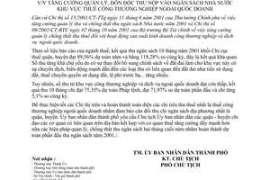 Chỉ thị 31/2001/CT-UB quản lý, đôn đốc thu nộp ngân sách Nhà nước khu vực thuế công thương nghiệp ngoài quốc doanh