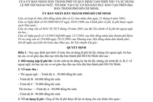 Quyết định 117/2001/QĐ-UB thu sử dụng lệ phí thi Ngoại ngữ tin học tại  cơ sở Giáo dục đào tạo trên địa bàn thành phố Hồ Chí Minh