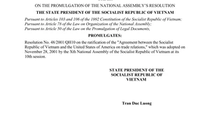 Order No. 15/2001/L-CTN, promulgated by the President on the National Assembly’s Resolution.