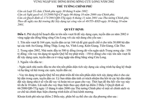 Quyết định 1548/2001/QĐ-TTg đầu tư tôn nền vượt lũ để xây dựng cụm, tuyến dân cư vùng ngập sâu đồng bằng sông Cửu Long năm 2002