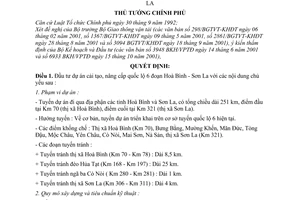 Quyết định 1546/QĐ-TTg đầu tư dự án cải tạo nâng cấp quốc lộ 6 đoạn Hoà Bình - Sơn La