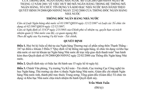 Quyết định 1526/2001/QĐ-NHNN huỷ bỏ mã Ngân hàng trong hệ thống mã ngân hàng Tổ chức tín dụng Kho bạc Nhà nước QĐ 59/2000/QĐ-NHNN2