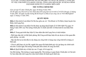 Quyết định 185/2001/QĐ-TTg cho phép cửa khẩu Chi Ma, tỉnh Lạng Sơn được áp dụng chính sách khu kinh tế cửa khẩu biên giới