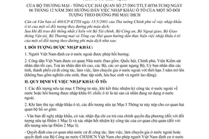 Thông tư liên tịch 27/2001/TTLT/BTM-TCHQ  hướng dẫn nhập khẩu ô tô của đối tượng theo đường phi mậu dịch