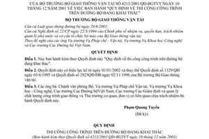 Quyết định 4213/2001/QĐ-BGTVT thi công công trình trên đường bộ đang khai thác