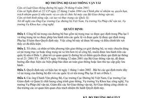 Quyết định 4211/2001/QĐ-BGTVT công bố tải trọng đường bộ quốc lộ