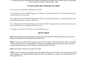 Quyết định 39/2001/QĐ-UB chính sách khuyến khích phát triển nuôi chế biến thủy sản xuất khẩu 2001 2005 Quảng Bình