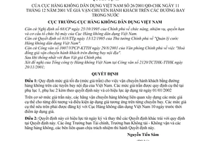 Quyết định 20/2001/QĐ-CHK giá vận chuyển hành khách trên đường bay trong nước