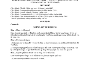 Nghị định 92/2001/NĐ-CP quy định điều kiện kinh doanh vận tải bằng ô tô