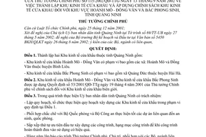 Quyết định 115/2002/QĐ-TTg thành lập Khu kinh tế cửa khẩu áp dụng chính sách khu vực Hoành Mô-Đồng Văn và Bắc Phong Sinh,Quảng Ninh